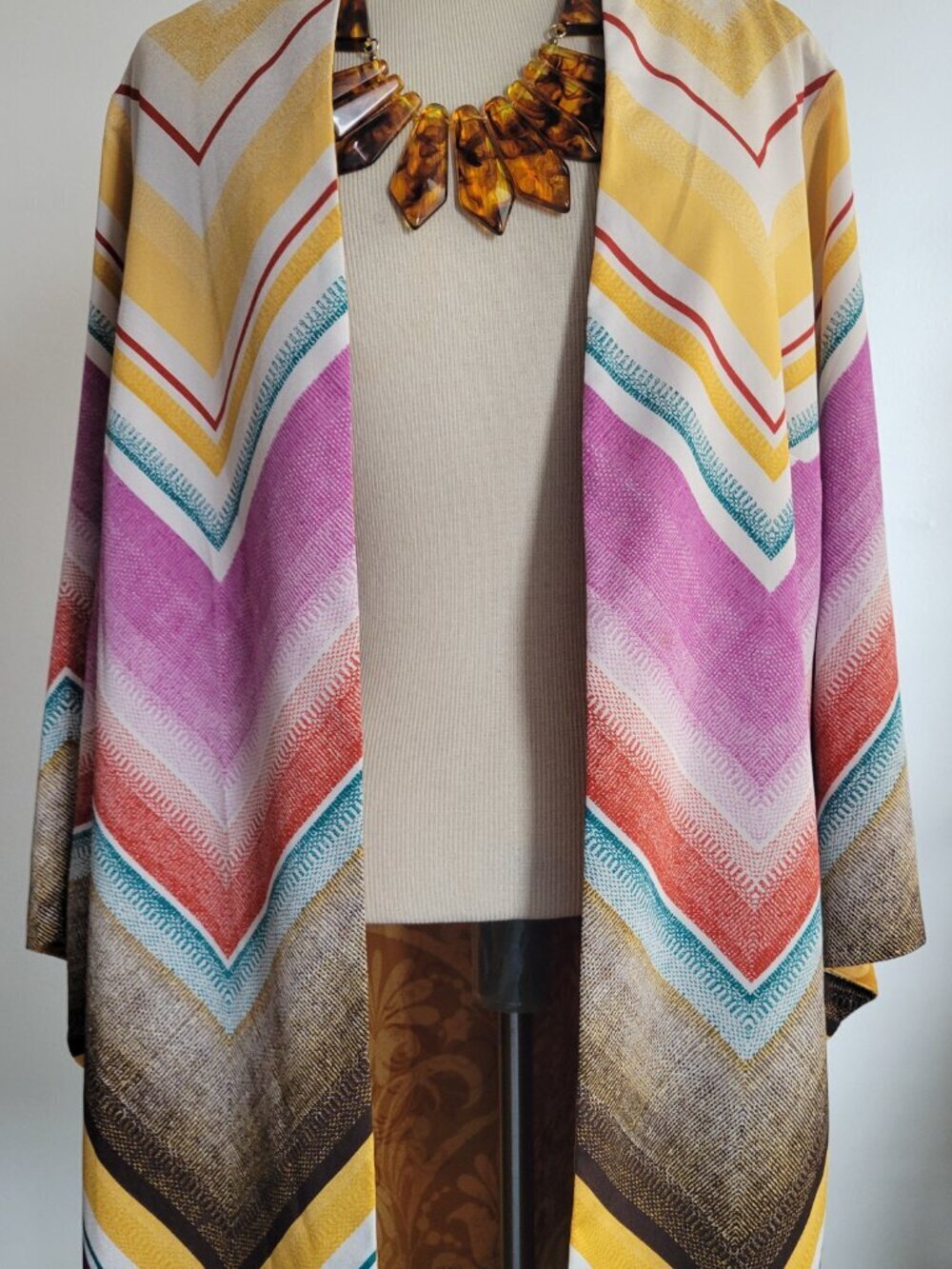 NWOT -CHICO'S Reversible Kimono Boho Shadows 3/4 Sleeves Geometric Jacket - Picture 14 of 15